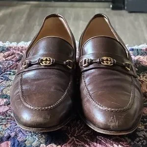 Gucci | Shoes | Vtg Gucci Classic Gg Gold Brown Leather Mens  display picture 2